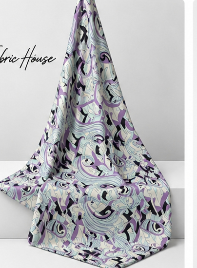 Lilac Abstract Swirl Lines poly-cotton draped to show fall
