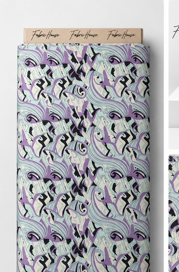 Lilac Abstract Swirl Lines poly-cotton full roll