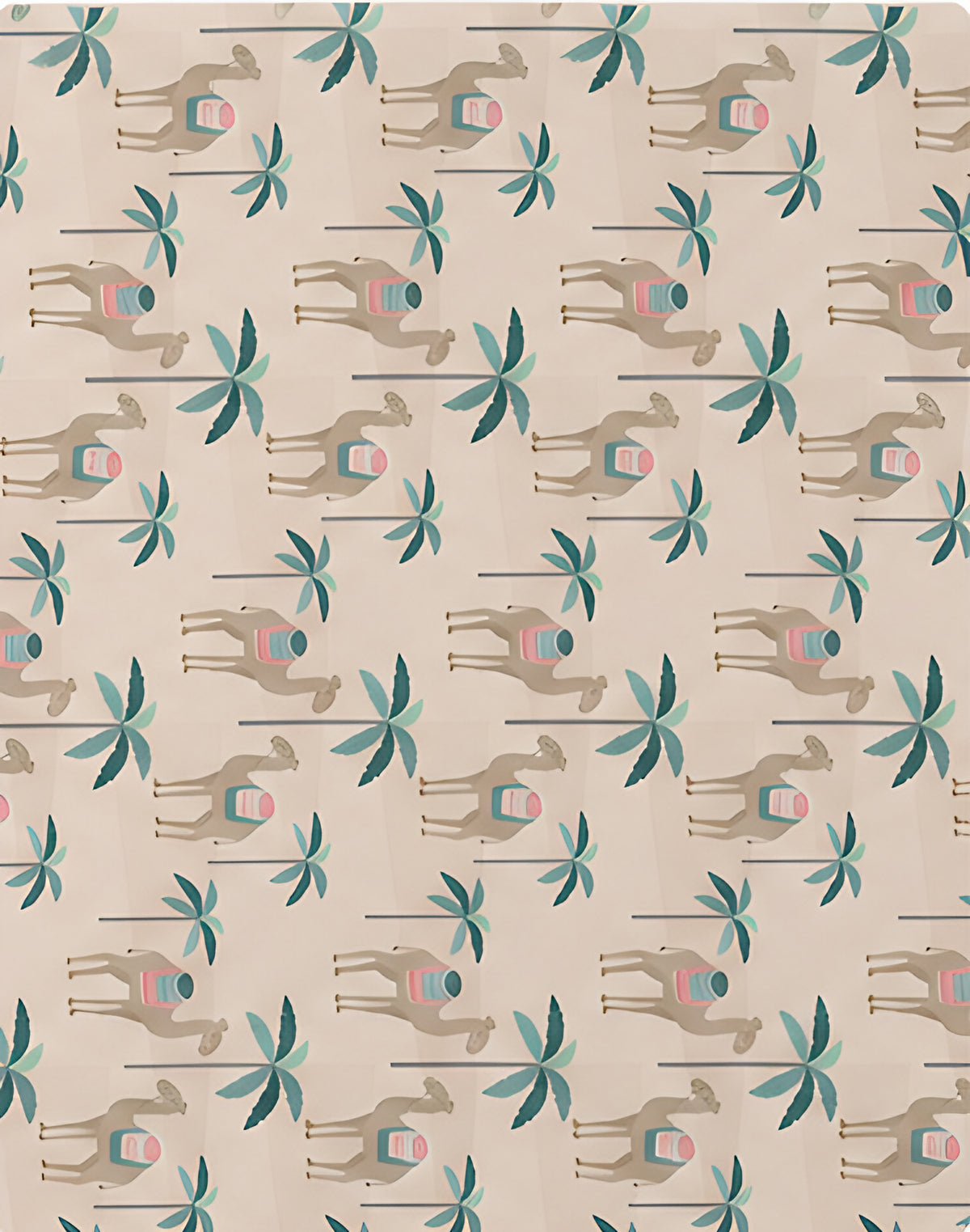 Beige Sage Leaf Sprigs poly-cotton, print close up