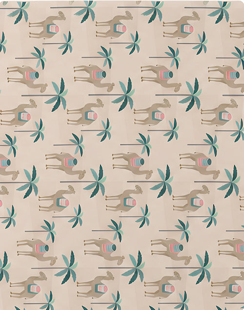 Beige Sage Leaf Sprigs poly-cotton, print close up