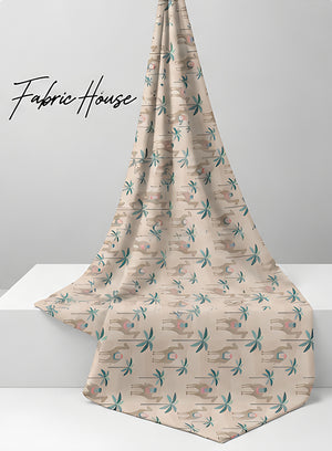 Beige Sage Leaf Sprigs poly-cotton draped to show fall