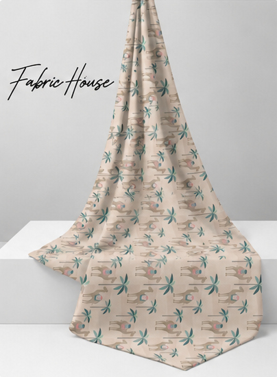 Beige Sage Leaf Sprigs poly-cotton draped to show fall
