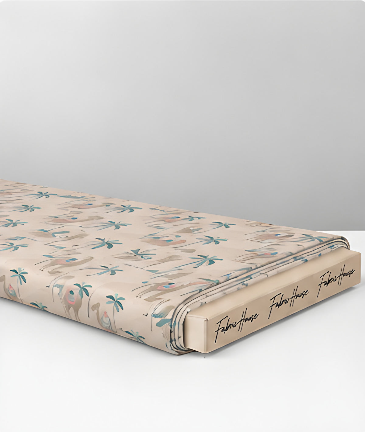 Beige Sage Leaf Sprigs poly-cotton folded
