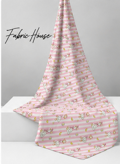 Pink Pastel Striped Florals poly-cotton draped to show fall