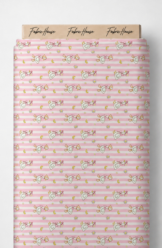 Pink Pastel Striped Florals poly-cotton full roll