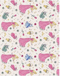 Cream Pink Playful Illustrations poly-cotton, print close up