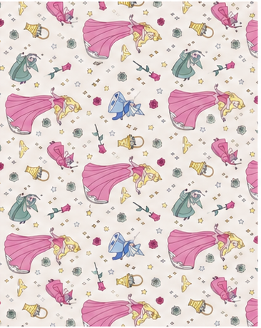 Cream Pink Playful Illustrations poly-cotton, print close up