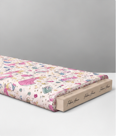 Cream Pink Playful Illustrations poly-cotton folded