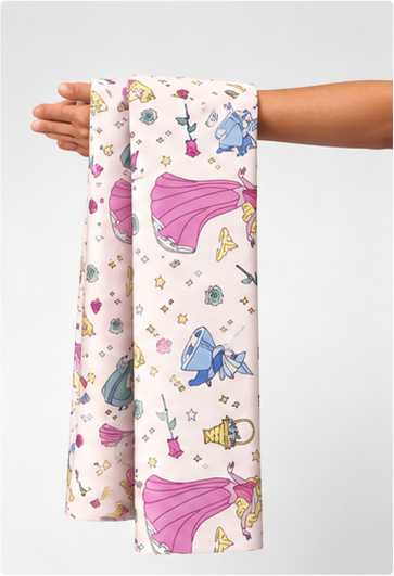 Cream Pink Playful Illustrations poly-cotton held in hand for scale