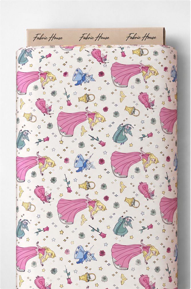 Cream Pink Playful Illustrations poly-cotton full roll