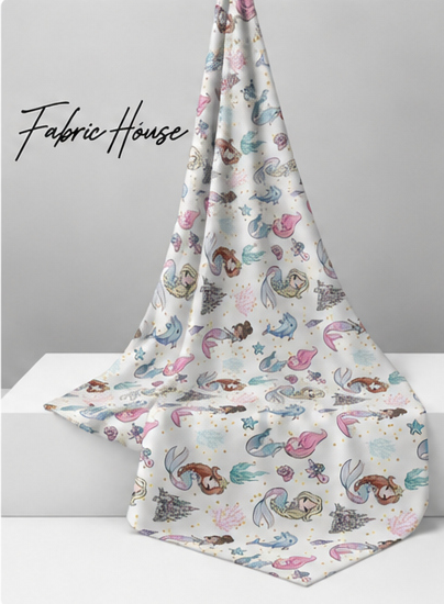 Pastel Garden Doodles poly-cotton draped to show fall