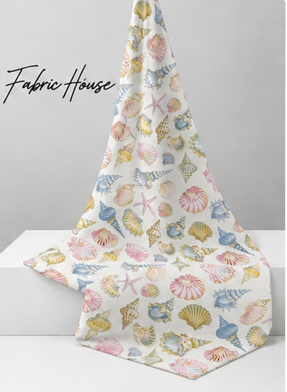 Pastel Seashell Print poly-cotton draped to show fall