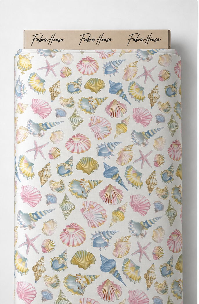 Pastel Seashell Print poly-cotton full roll
