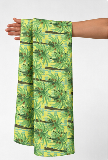Lime Tropical Palm Leaves poly-cotton held in hand for scale