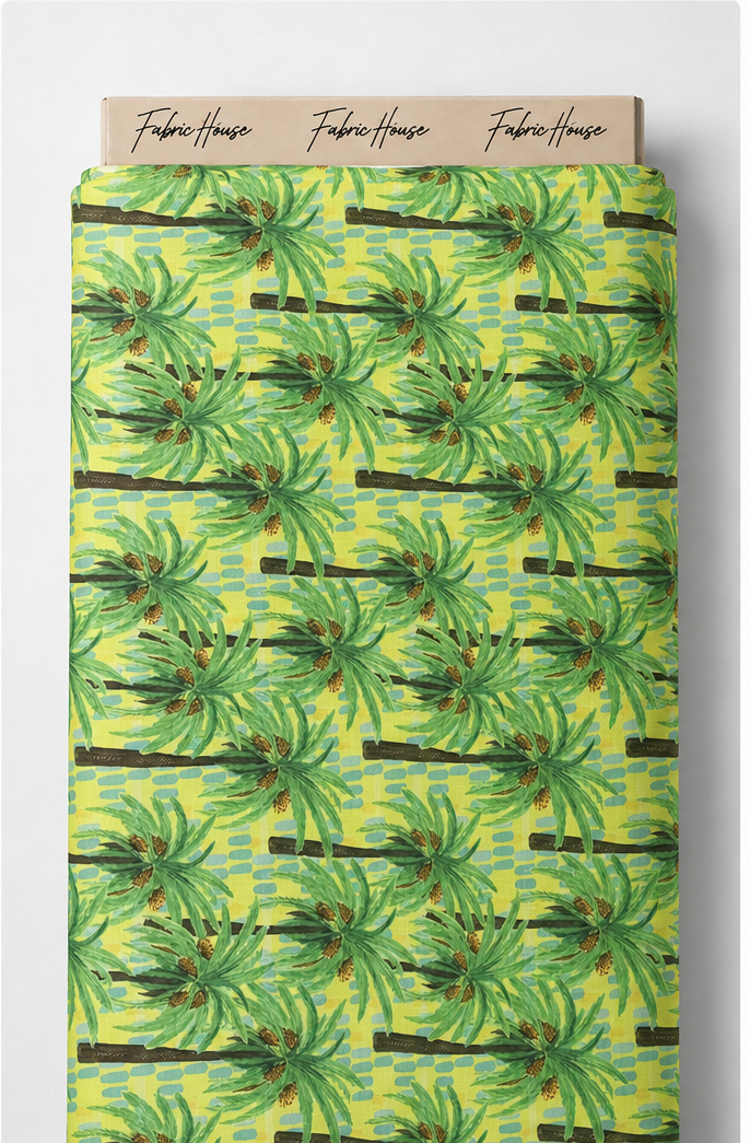 Lime Tropical Palm Leaves poly-cotton full roll