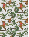White Tropical Birds and Leaves poly-cotton, print close up