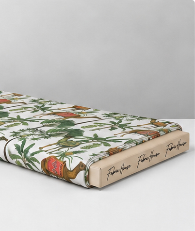 White Tropical Birds and Leaves poly-cotton folded