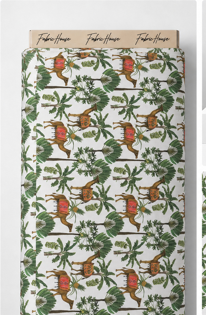 White Tropical Birds and Leaves poly-cotton full roll