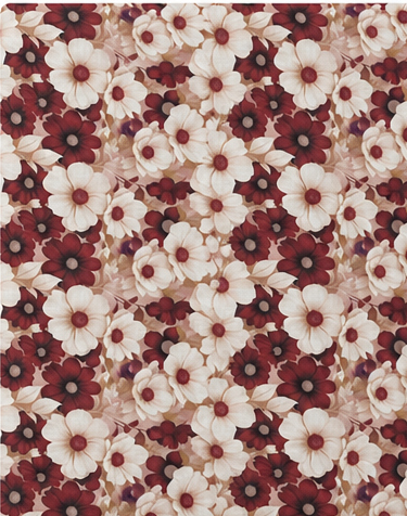 Burgundy Ditsy Daisy Floral poly-cotton, print close up