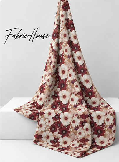 Burgundy Ditsy Daisy Floral poly-cotton draped to show fall