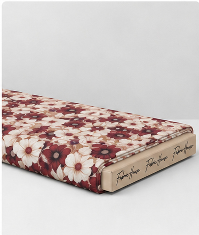 Burgundy Ditsy Daisy Floral poly-cotton folded