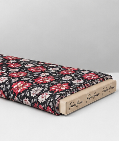 Black Red and Pink Floral poly-cotton folded