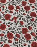 Ivory Red Rose Garden poly-cotton, print close up