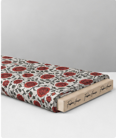 Ivory Red Rose Garden poly-cotton folded