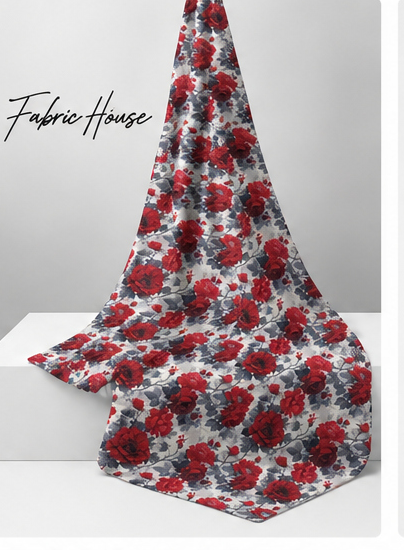 Light Blue Red Floral poly-cotton draped to show fall