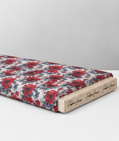 Light Blue Red Floral poly-cotton folded