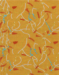 Mustard Abstract Curved Lines poly-cotton, print close up