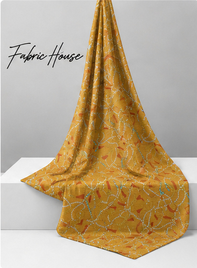 Mustard Abstract Curved Lines poly-cotton draped to show fall
