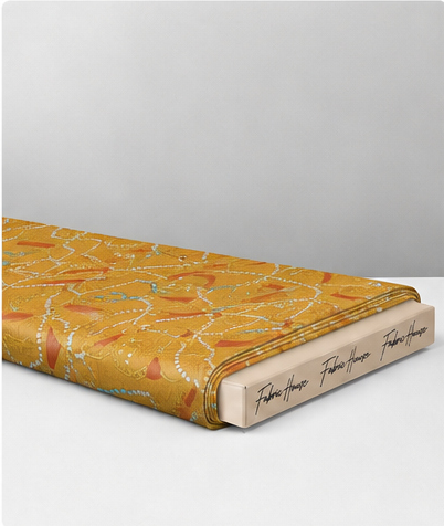 Mustard Abstract Curved Lines poly-cotton folded