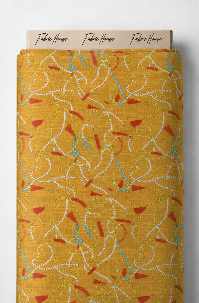 Mustard Abstract Curved Lines poly-cotton full roll