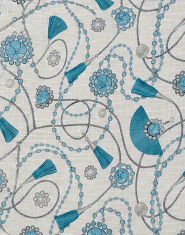 Turquoise Botanical Line Art poly-cotton, print close up