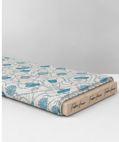 Turquoise Botanical Line Art poly-cotton folded