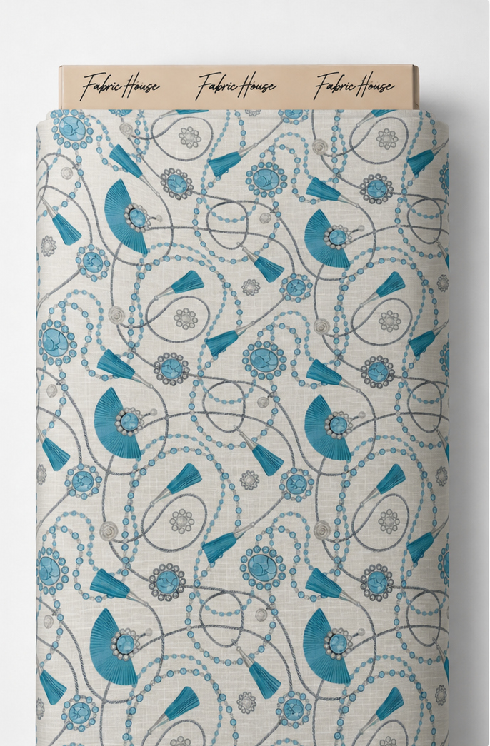 Turquoise Botanical Line Art poly-cotton full roll
