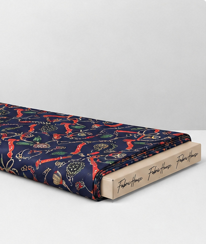 Navy Multicolor Swirl Print poly-cotton folded