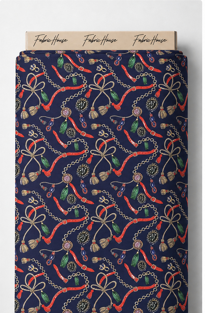 Navy Multicolor Swirl Print poly-cotton full roll