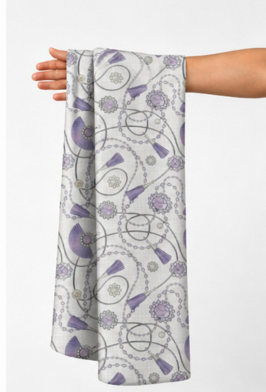 Lilac Botanical Line Drawing poly-cotton held in hand for scale