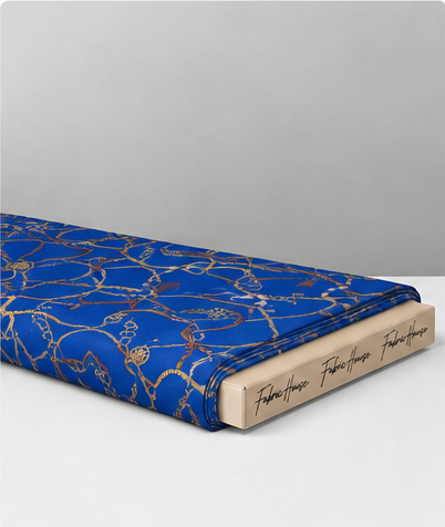 Royal Blue Golden Vines poly-cotton folded