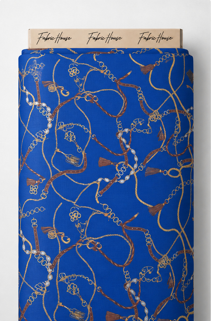 Royal Blue Golden Vines poly-cotton full roll