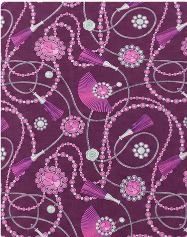 Plum Pink Floral Swirls poly-cotton, print close up