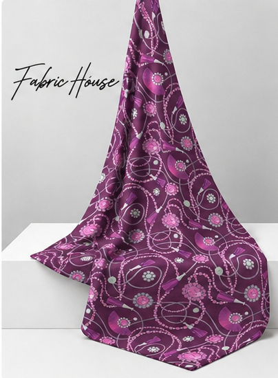 Plum Pink Floral Swirls poly-cotton draped to show fall