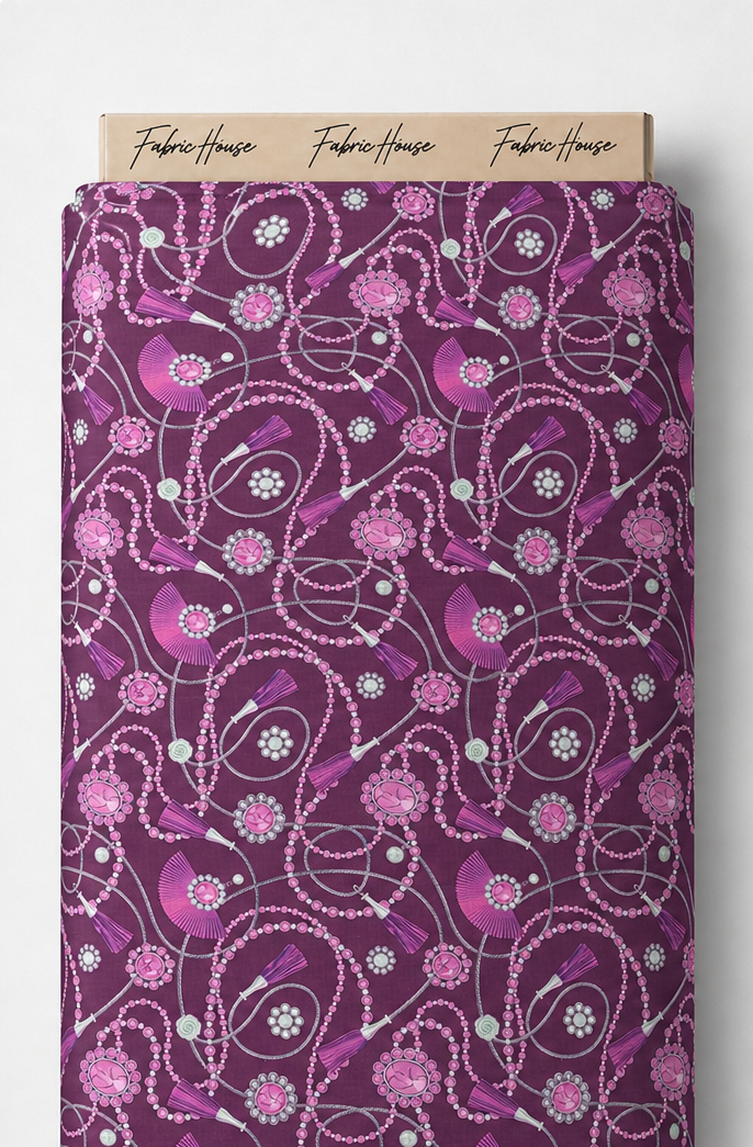 Plum Pink Floral Swirls poly-cotton full roll