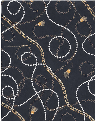 Charcoal Beige Floral Spirals poly-cotton, print close up