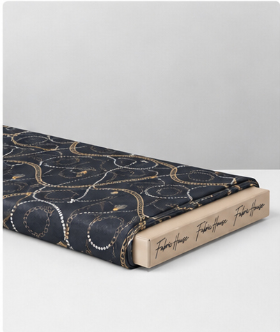 Charcoal Beige Floral Spirals poly-cotton folded