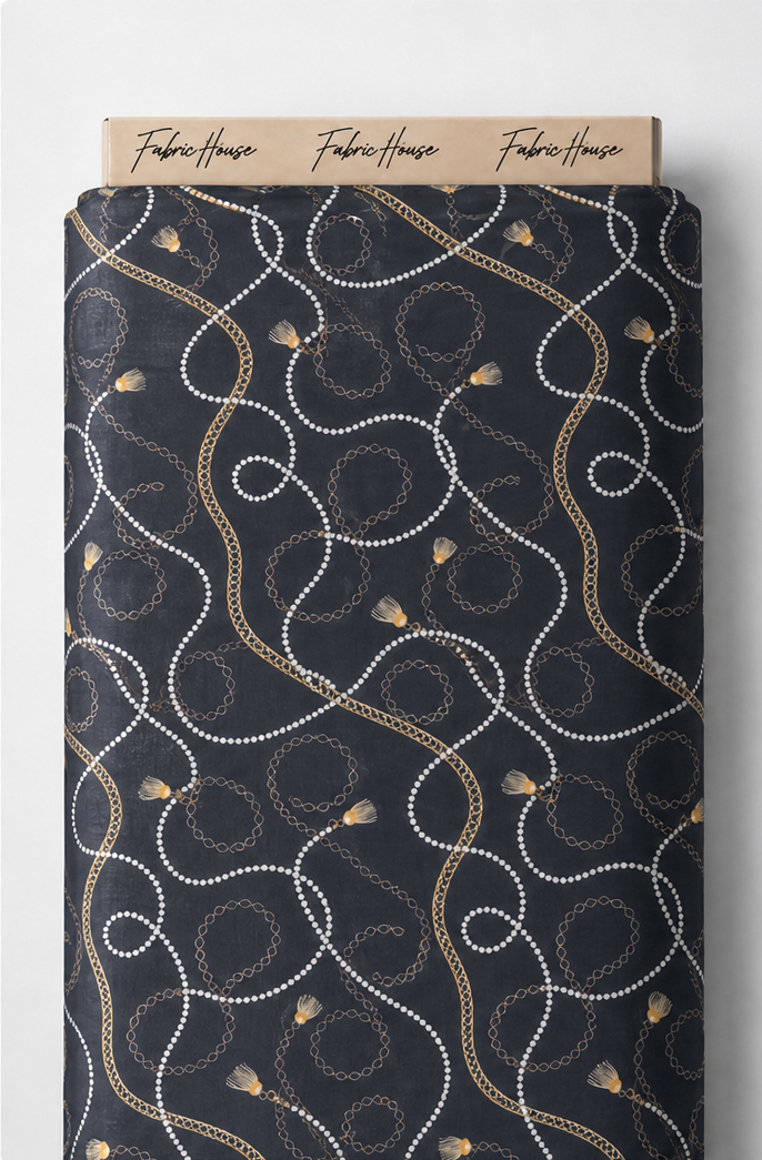 Charcoal Beige Floral Spirals poly-cotton full roll