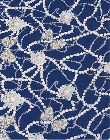 Indigo White Branch Pattern poly-cotton, print close up