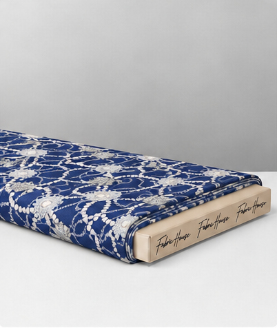 Indigo White Branch Pattern poly-cotton folded